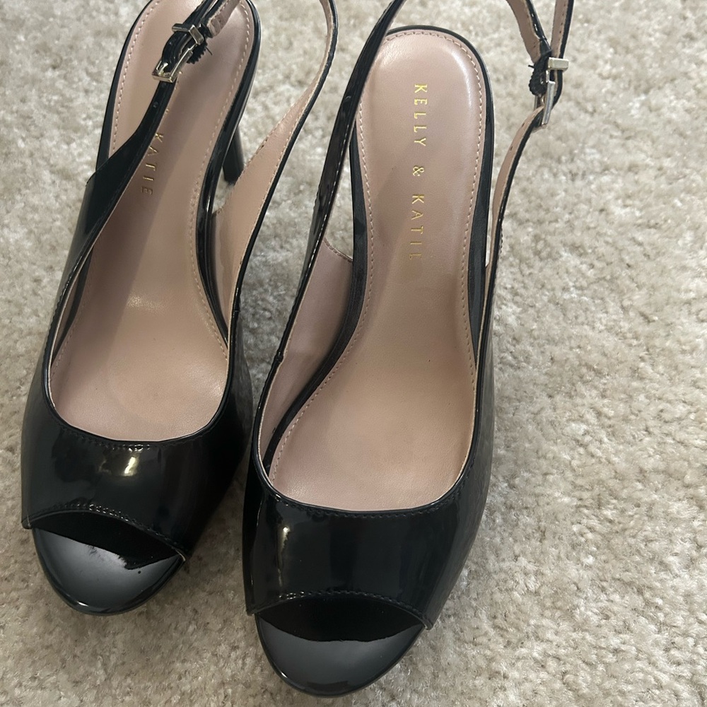 Kelly & Katie Glossy Black Slingback Heels